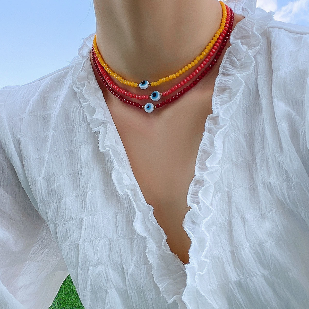 Wholesale Simple Beaded Eye Pendant Resin Necklace