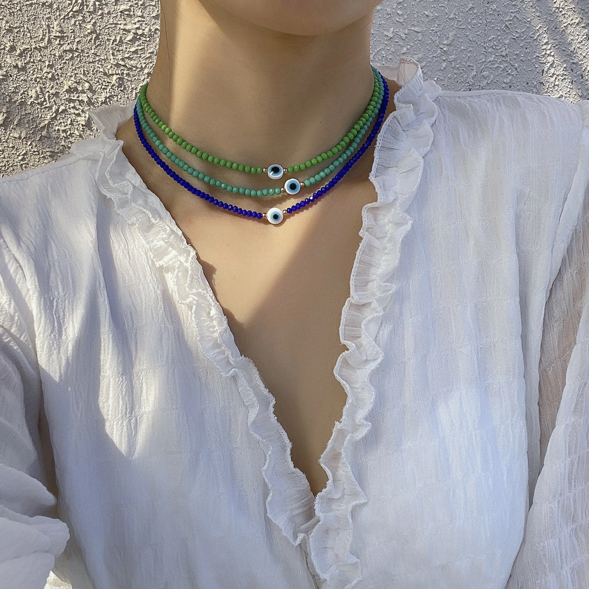 Wholesale Simple Beaded Eye Pendant Resin Necklace