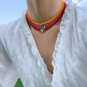 Wholesale Simple Beaded Eye Pendant Resin Necklace