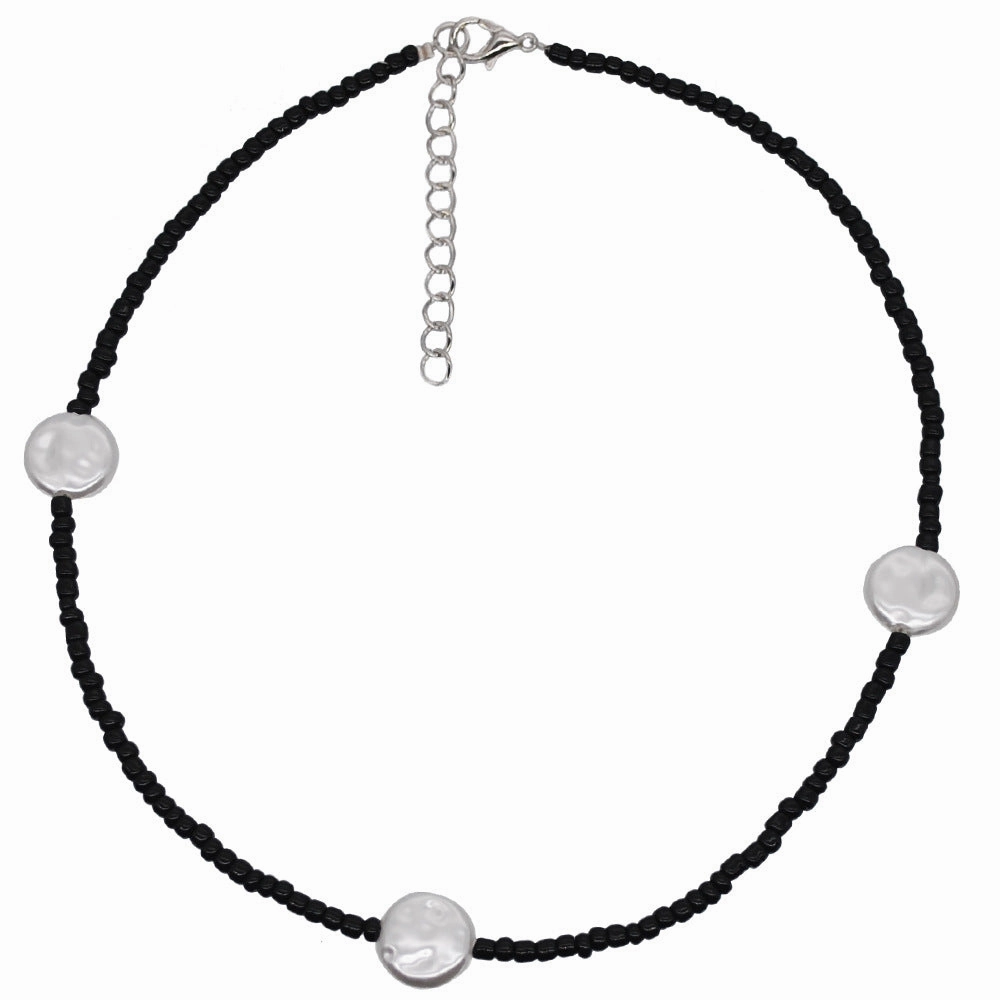 Wholesale Simple Black Beaded Pendant Necklace
