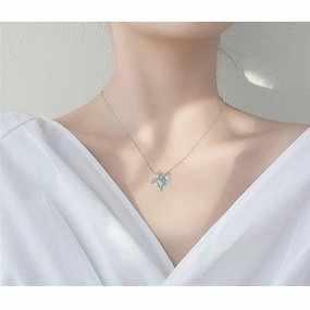 Wholesale Simple Blue Crystal Ball Fishtail Necklace