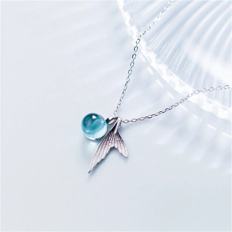 Wholesale Simple Blue Crystal Ball Fishtail Necklace