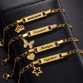 Wholesale Simple Children's Stainless Steel Laser Engravable Crown Pendant Bracelet