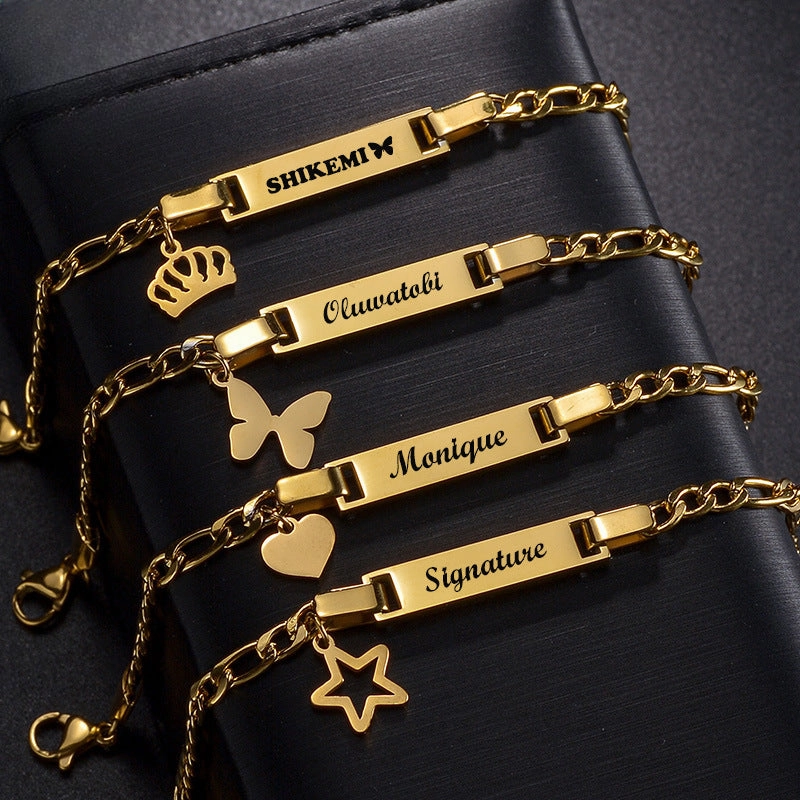 Wholesale Simple Children's Stainless Steel Laser Engravable Crown Pendant Bracelet