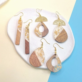 Wholesale Simple Color Block Wooden Gold Foil Geometric Stud Earrings
