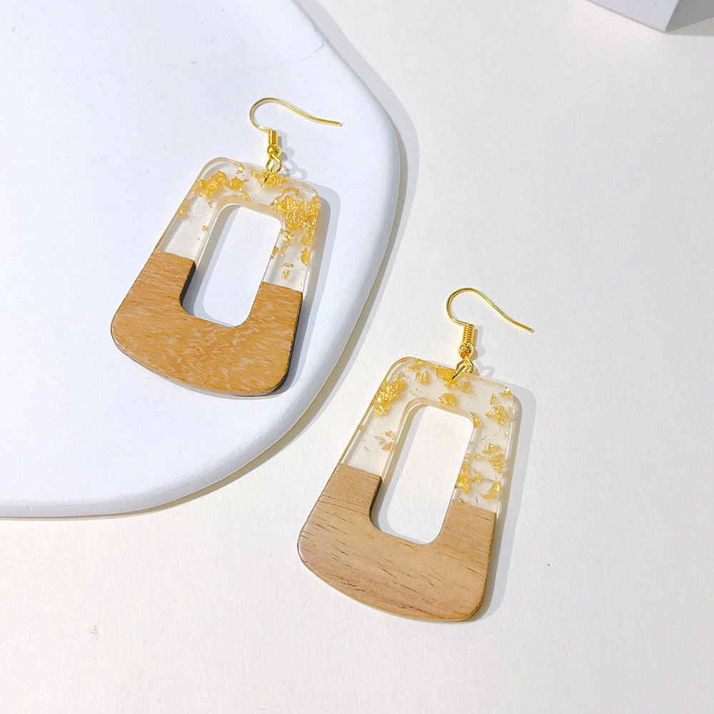 Wholesale Simple Color Block Wooden Gold Foil Geometric Stud Earrings