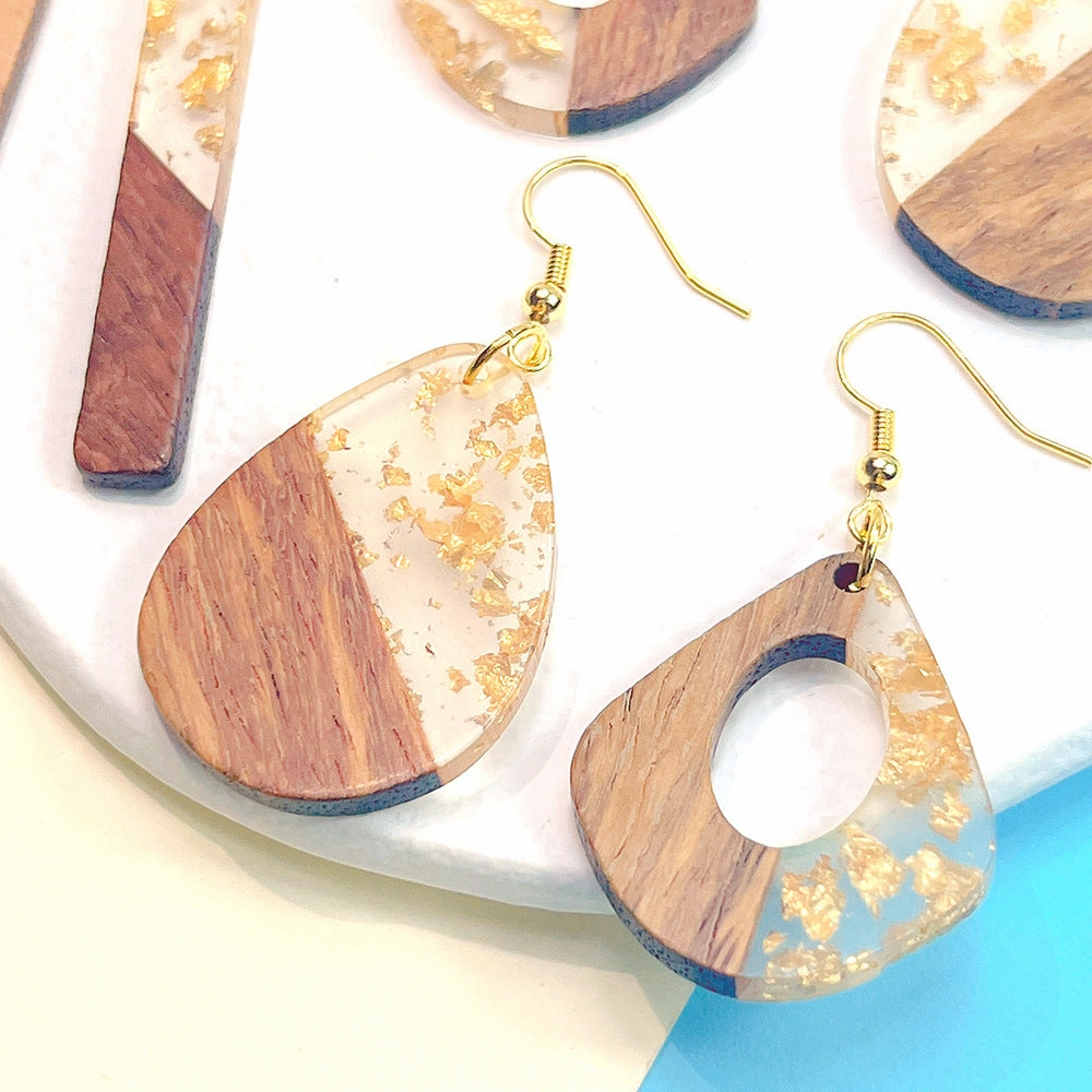 Wholesale Simple Color Block Wooden Gold Foil Geometric Stud Earrings