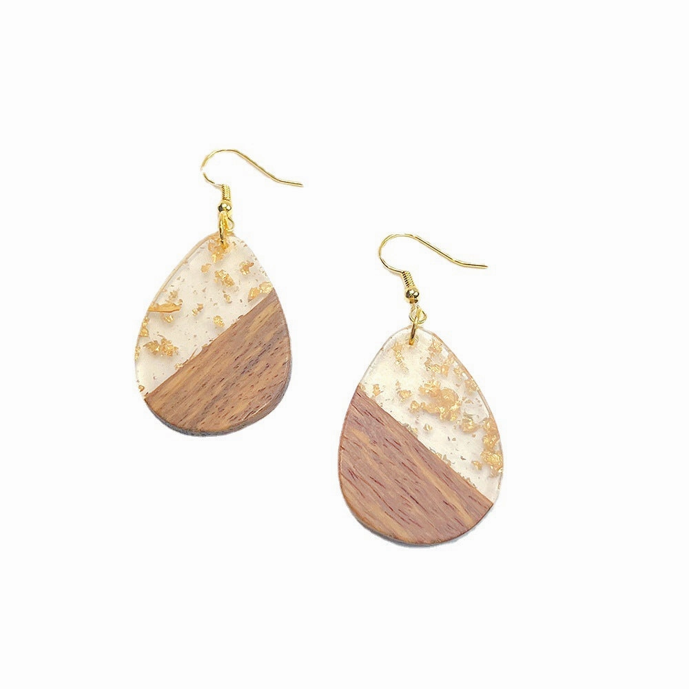 Wholesale Simple Color Block Wooden Gold Foil Geometric Stud Earrings