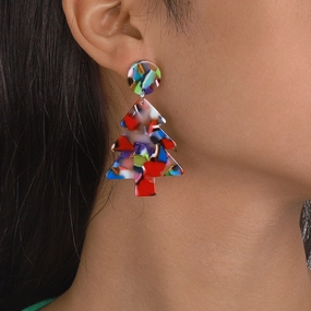 Wholesale Simple Colorful Christmas Tree Earrings
