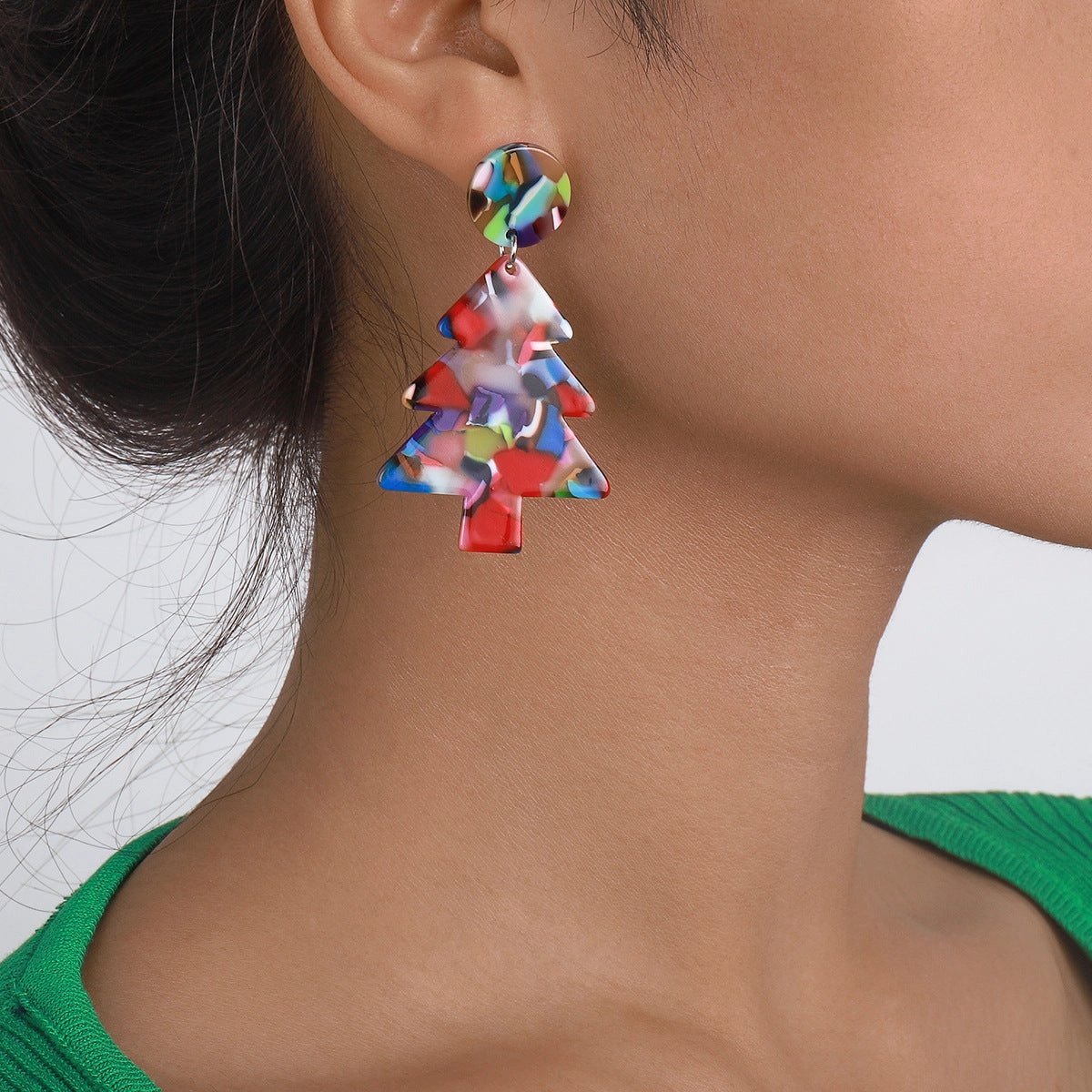 Wholesale Simple Colorful Christmas Tree Earrings