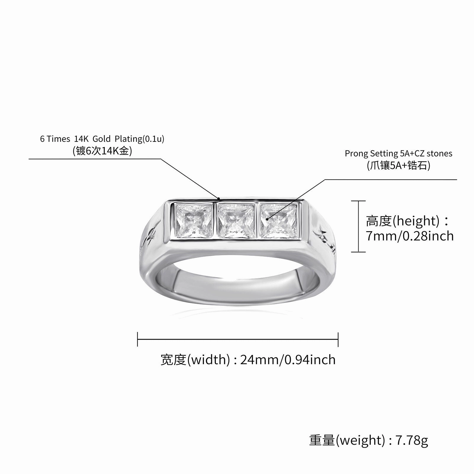Wholesale Simple copper inlaid zircon personalized high-grade texture sugar cube diamond ring