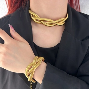 Wholesale Simple Hand-woven Three-layer Twist Titanium Steel Necklace Bracelet