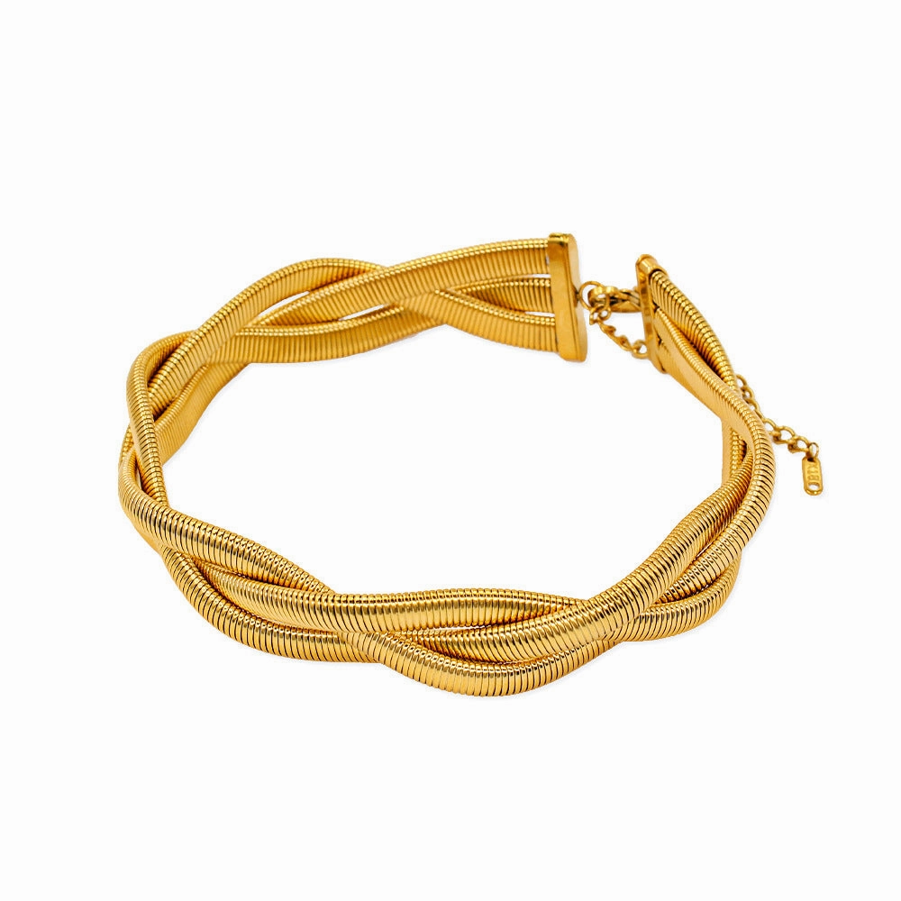 Wholesale Simple Hand-woven Three-layer Twist Titanium Steel Necklace Bracelet