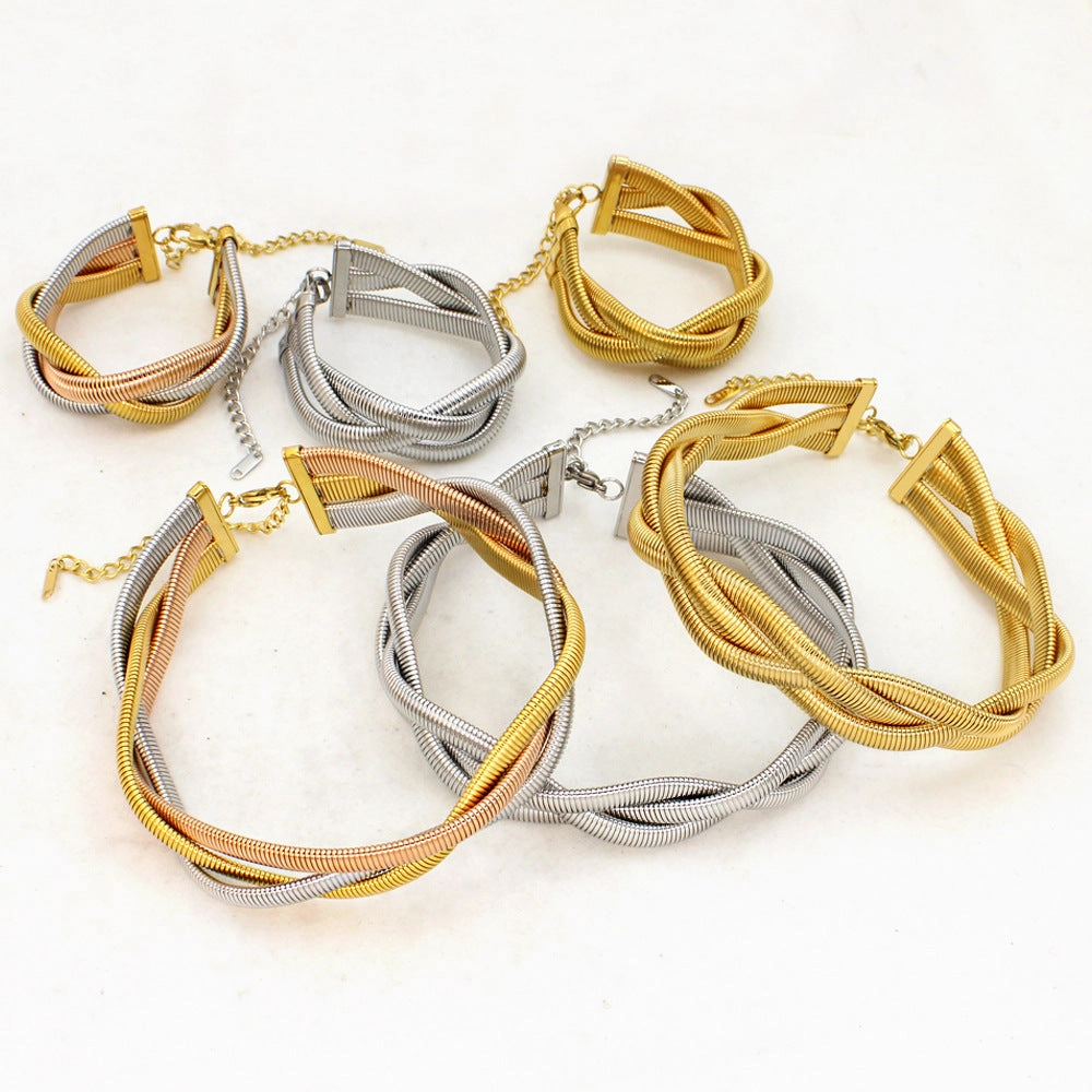 Wholesale Simple Hand-woven Three-layer Twist Titanium Steel Necklace Bracelet