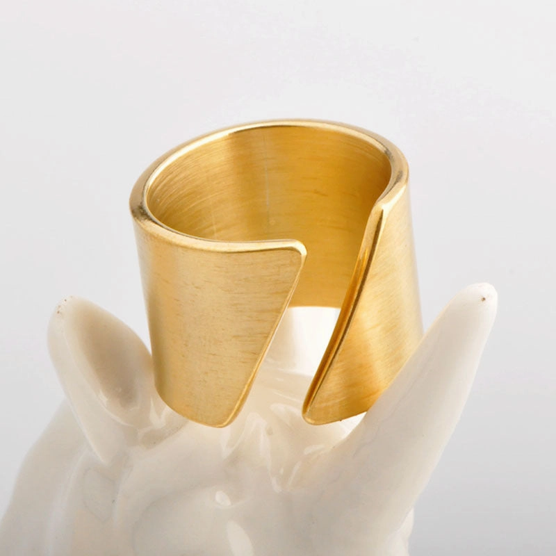 Wholesale Simple Index Finger Knuckle Stainless Steel Beveled Opening Gold Ring