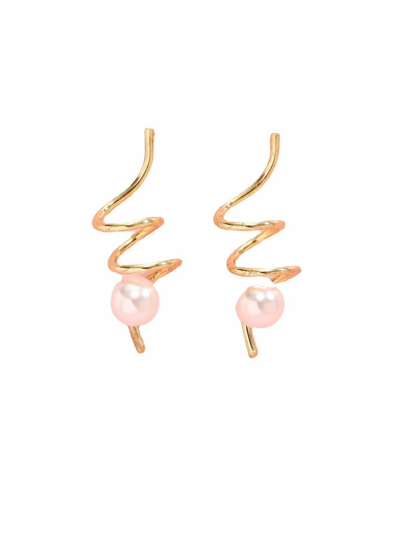 Wholesale Simple Line Imitation Pearl Spiral Metal Earrings
