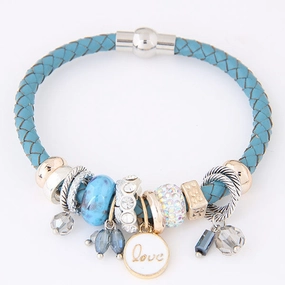 Wholesale Simple Multi-Element Leather Alloy Bracelet