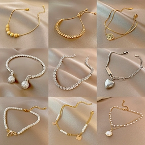 Wholesale Simple Pearl Copper Bracelet