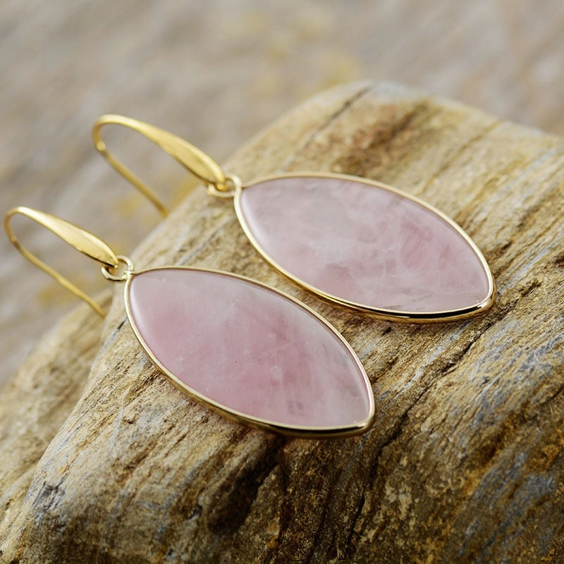 Wholesale Simple Pink Crystal Natural Stone Pendant Earrings