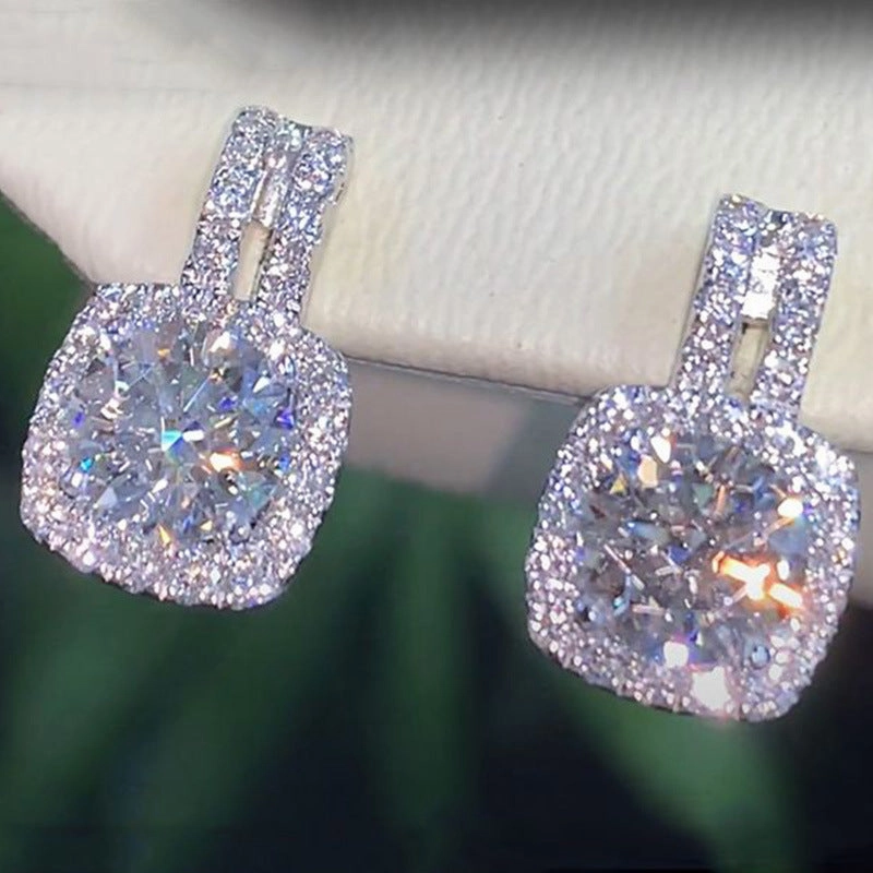 Wholesale Simple Round Diamond Copper Earrings