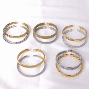 Wholesale Simple Steel Wire Braided C-shaped Bracelet Mesh Chain Titanium Steel Open Versatile Charm Bracelet