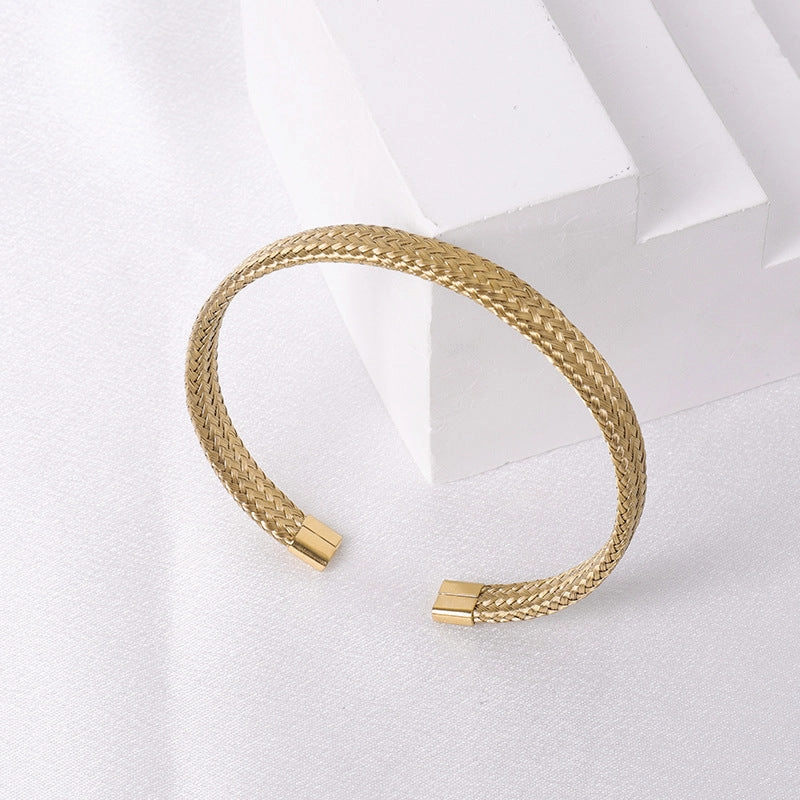 Wholesale Simple Steel Wire Braided C-shaped Bracelet Mesh Chain Titanium Steel Open Versatile Charm Bracelet