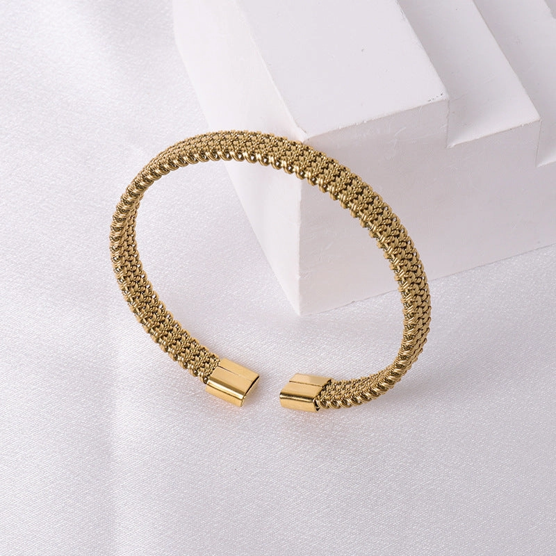 Wholesale Simple Steel Wire Braided C-shaped Bracelet Mesh Chain Titanium Steel Open Versatile Charm Bracelet