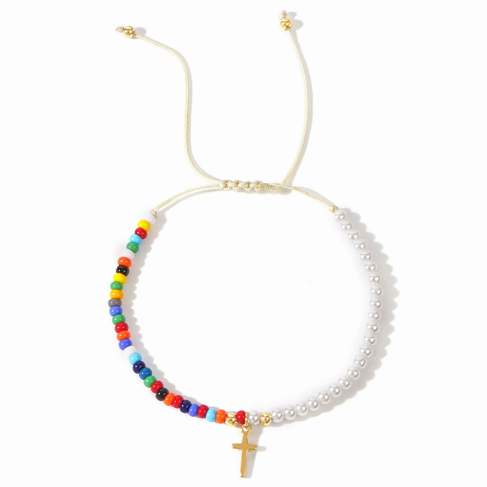Wholesale Simple Style Fashion Cross Color Beads Imitation Pearl Bracelet