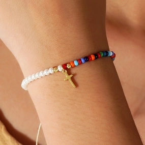 Wholesale Simple Style Fashion Cross Color Beads Imitation Pearl Bracelet