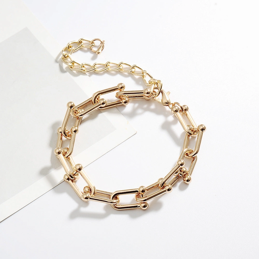 Wholesale Simple U-shaped Horseshoe Buckle Stitching Bracelet Necklace and Earrings Set