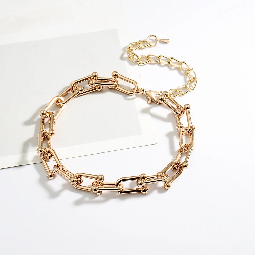 Wholesale Simple U-shaped Horseshoe Buckle Stitching Bracelet Necklace and Earrings Set