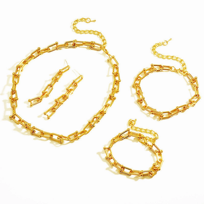 Wholesale Simple U-shaped Horseshoe Buckle Stitching Bracelet Necklace and Earrings Set
