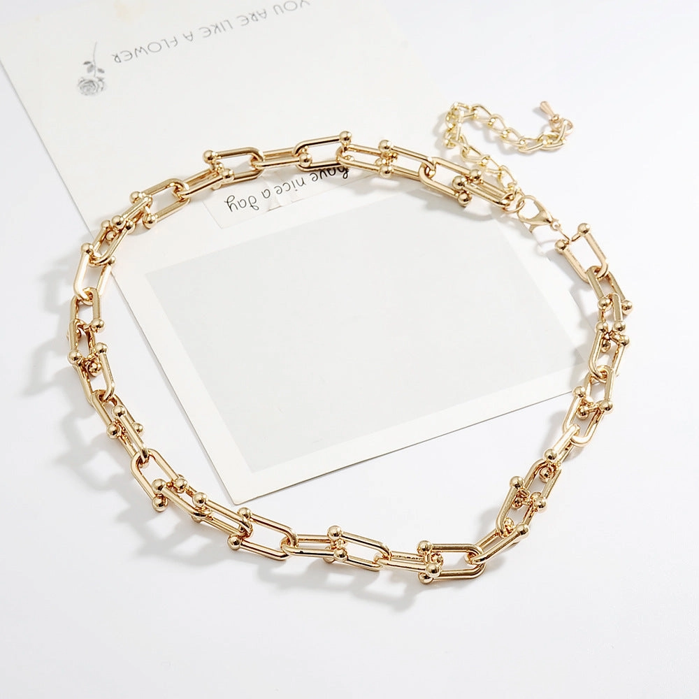 Wholesale Simple U-shaped Horseshoe Buckle Stitching Bracelet Necklace and Earrings Set