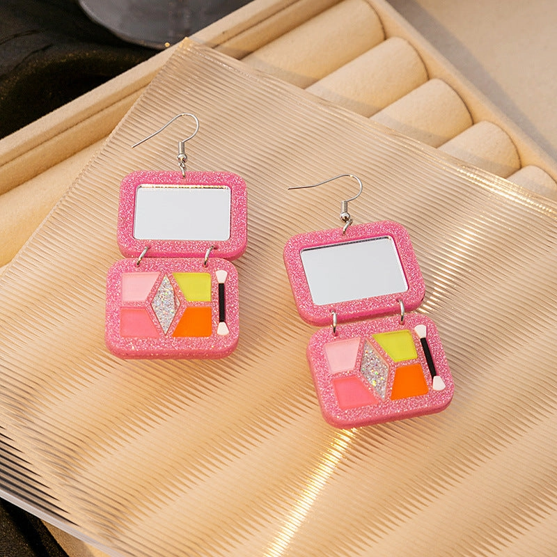 Wholesale Simulated Eye Shadow Palette Resin Contrasting Color Sequin Mirror Earrings