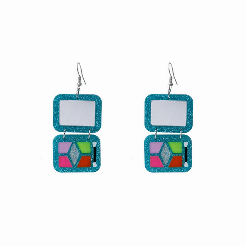 Wholesale Simulated Eye Shadow Palette Resin Contrasting Color Sequin Mirror Earrings