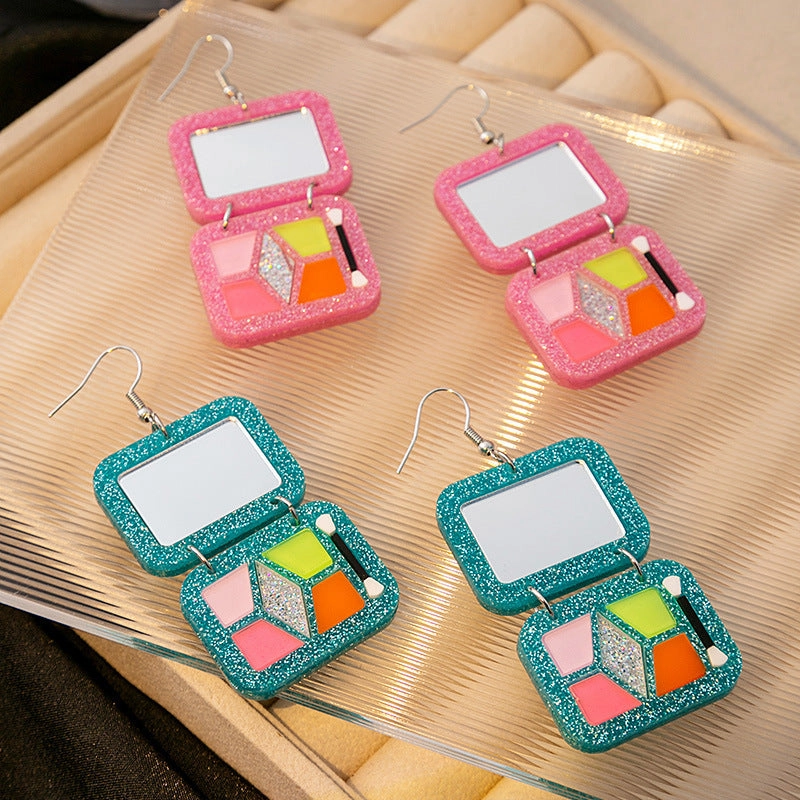 Wholesale Simulated Eye Shadow Palette Resin Contrasting Color Sequin Mirror Earrings