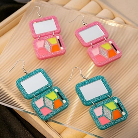 Wholesale Simulated Eye Shadow Palette Resin Contrasting Color Sequin Mirror Earrings