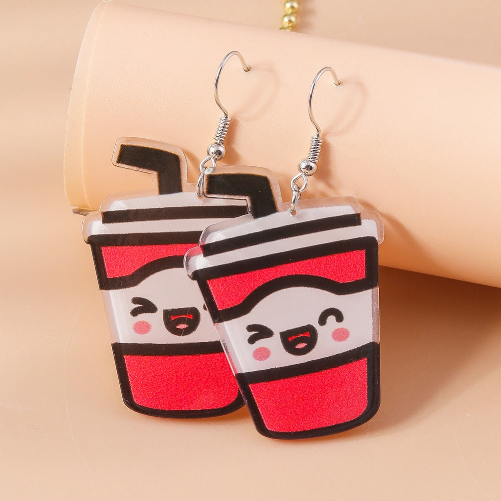 Wholesale Simulated Food Toys Milk Tea Chips Drinks  Plastic Cute Earrings