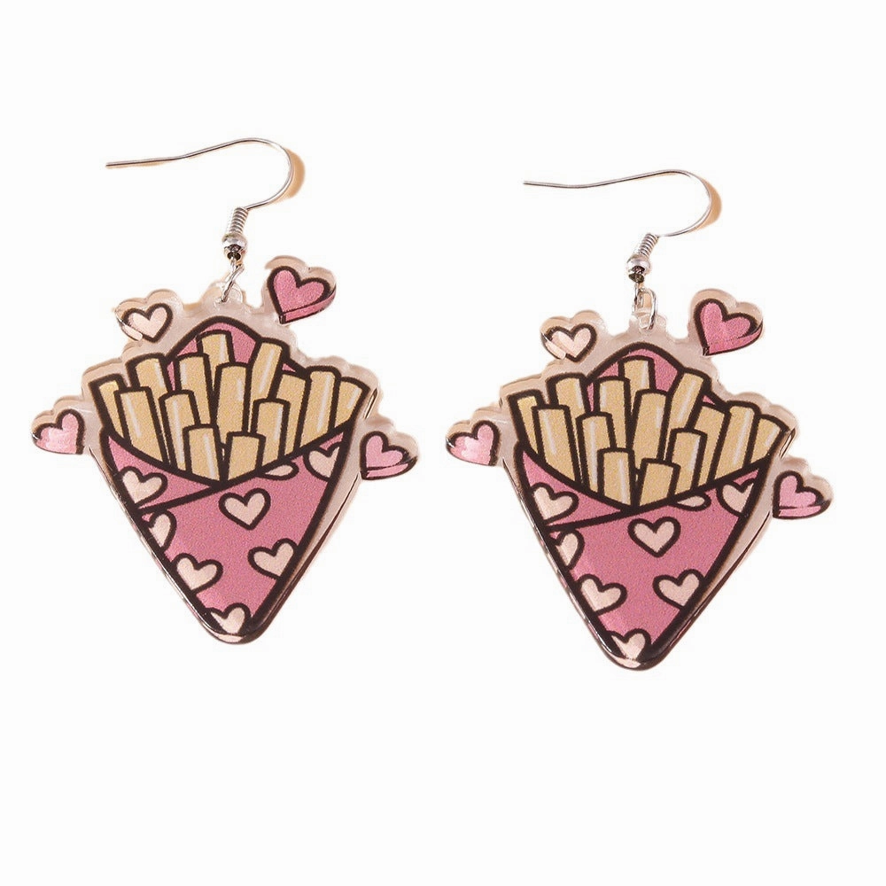 Wholesale Simulated Food Toys Milk Tea Chips Drinks  Plastic Cute Earrings