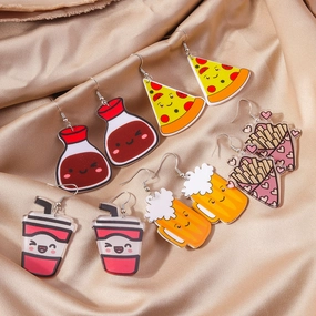 Wholesale Simulated Food Toys Milk Tea Chips Drinks  Plastic Cute Earrings