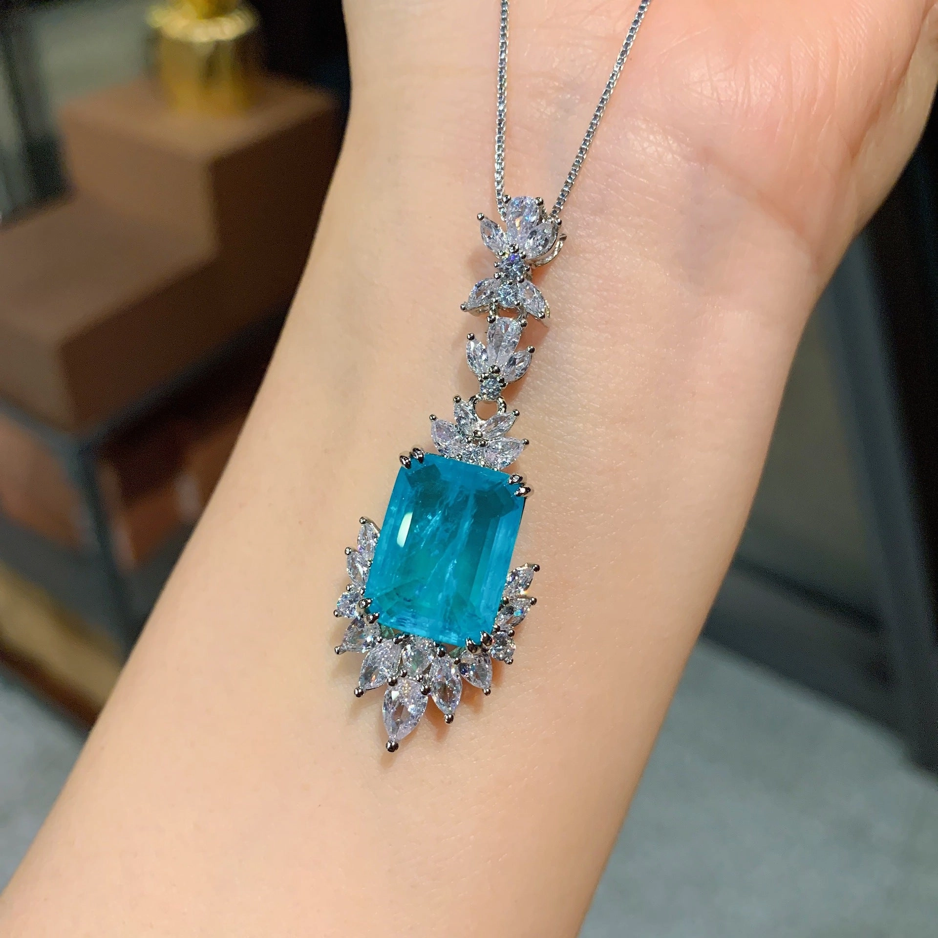 Wholesale Simulated Paraiba Ring Necklace Earrings Jewelry Set