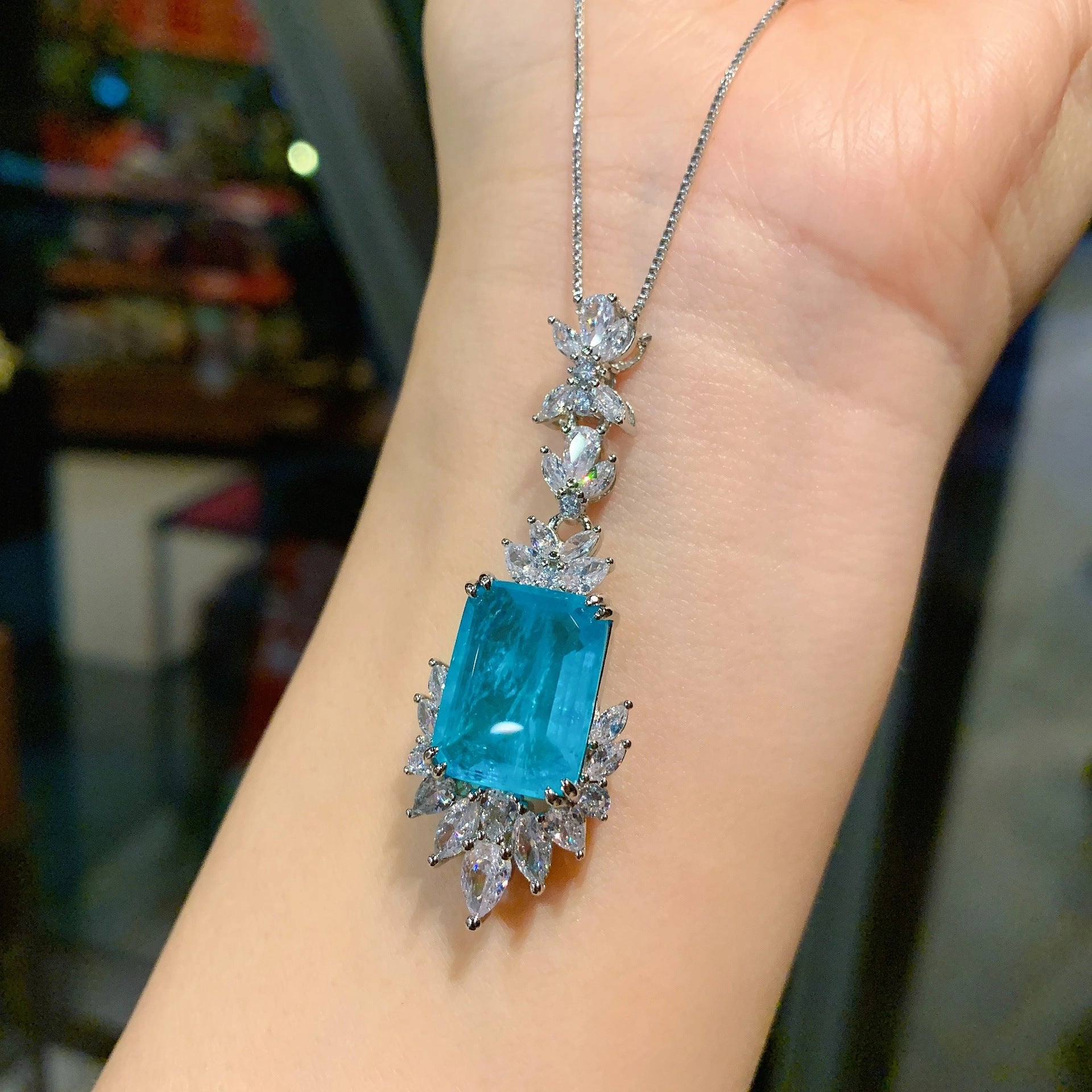 Wholesale Simulated Paraiba Ring Necklace Earrings Jewelry Set