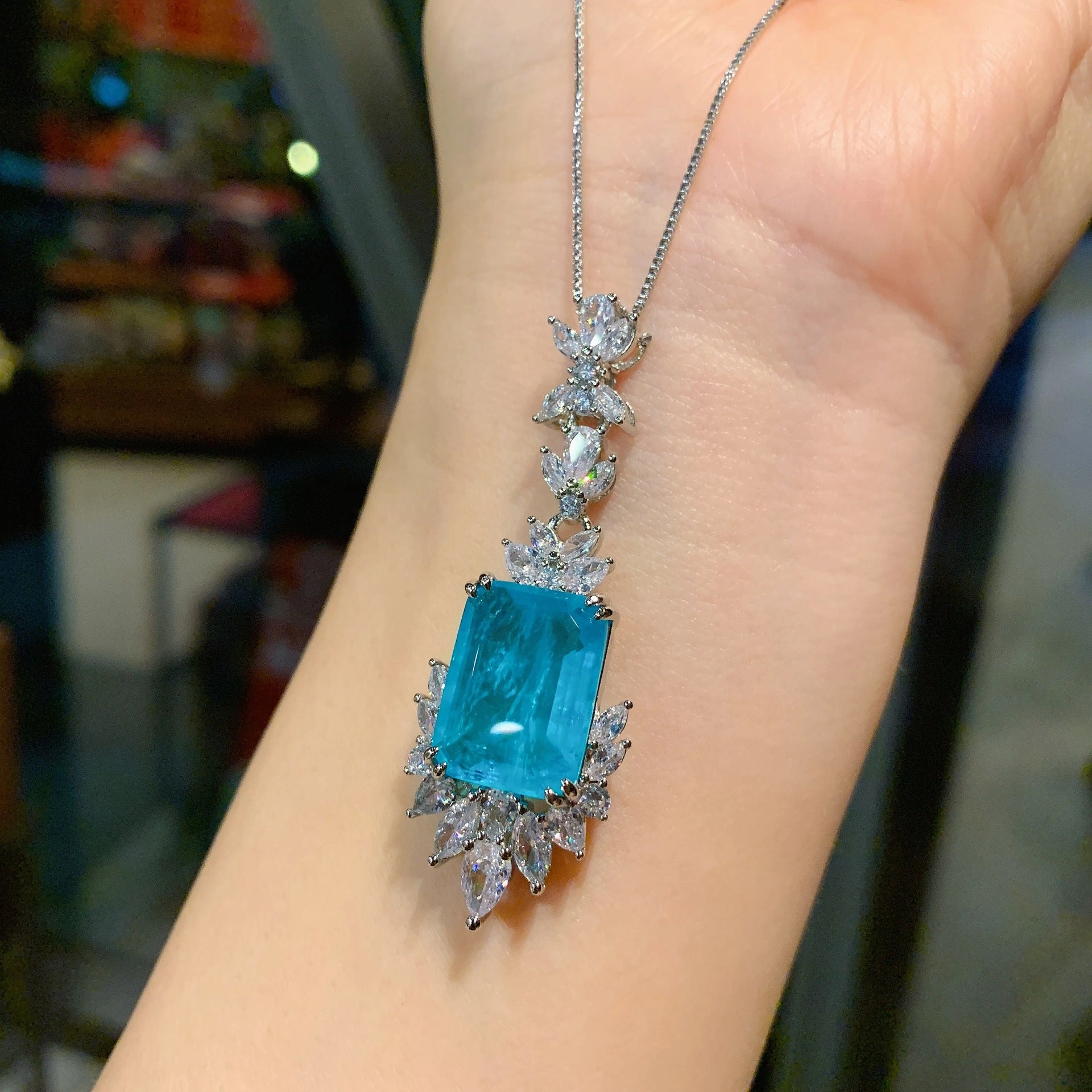 Wholesale Simulated Paraiba Ring Necklace Earrings Jewelry Set