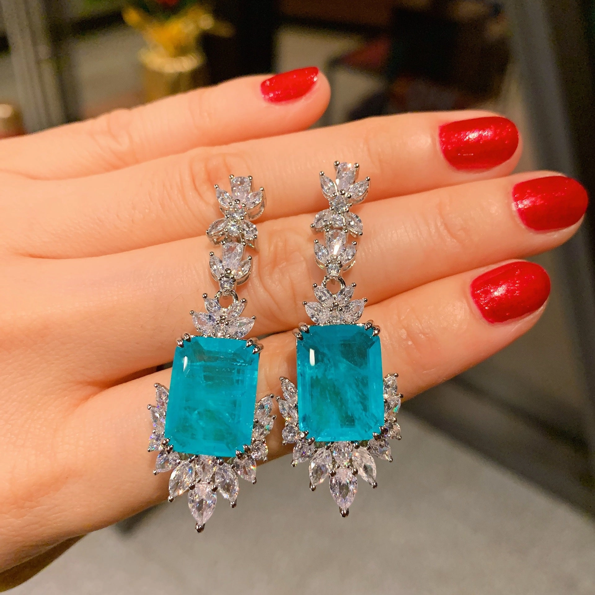 Wholesale Simulated Paraiba Ring Necklace Earrings Jewelry Set