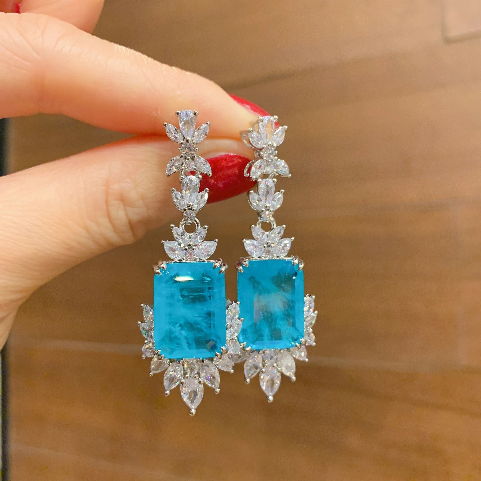Wholesale Simulated Paraiba Ring Necklace Earrings Jewelry Set