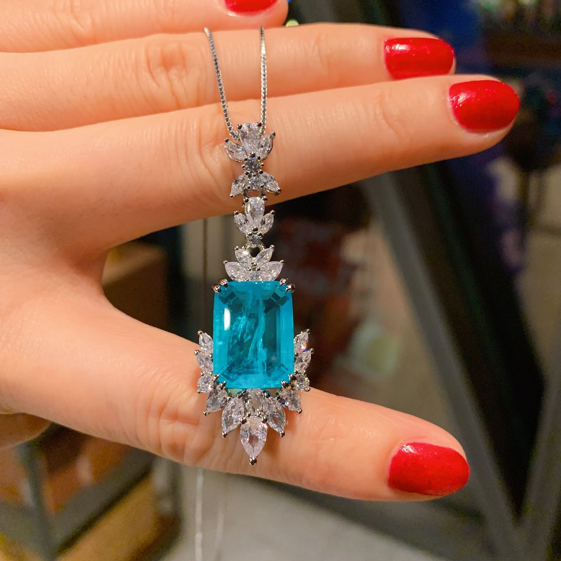 Wholesale Simulated Paraiba Ring Necklace Earrings Jewelry Set