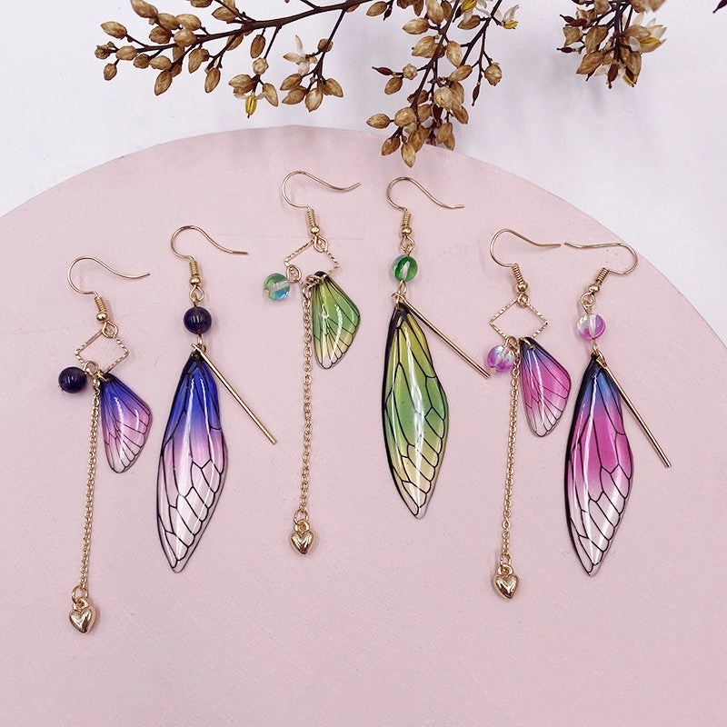 Wholesale Simulation Cicada Wing Long Tassel Earrings