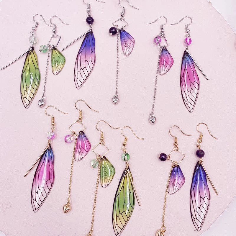 Wholesale Simulation Cicada Wing Long Tassel Earrings