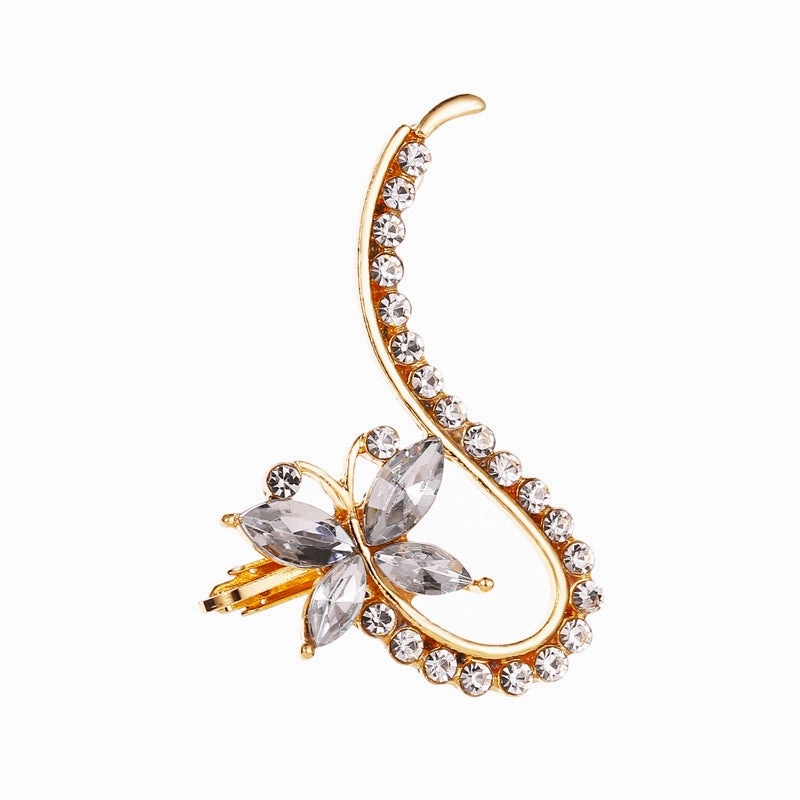 Wholesale Single Butterfly Crystal Ear Clip Alloy Earrings