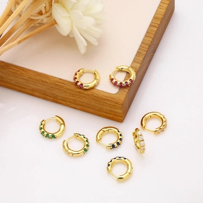 Wholesale Single Row Diamond Color Zircon Copper Ear Studs